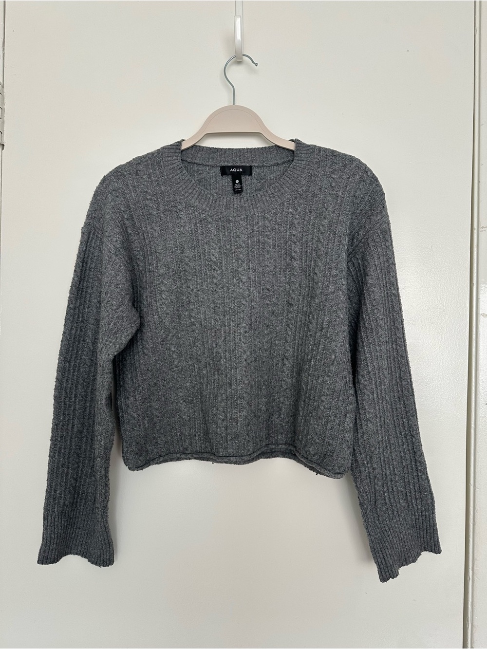 Aqua Women's Charcoal Gray Ribbed Crewneck Sweater